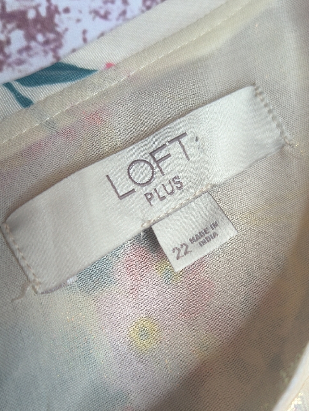 LOFT Cream Floral Blouse with Pink & Green Accents - Picture 2 of 7